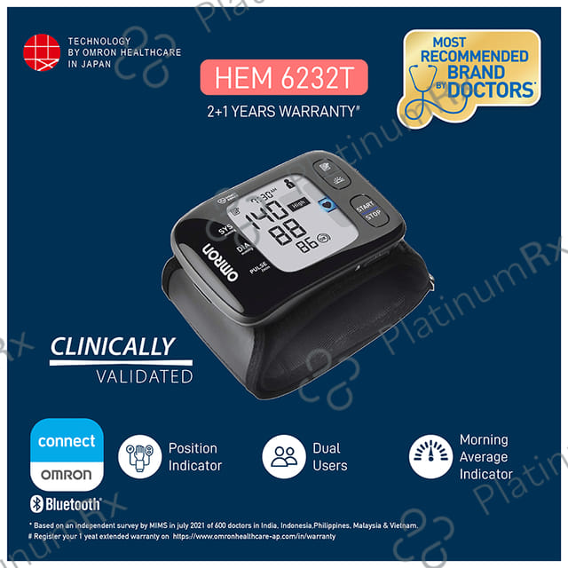 Omron HEM 6232T Bluetooth Wrist Blood Pressure Monitor Black