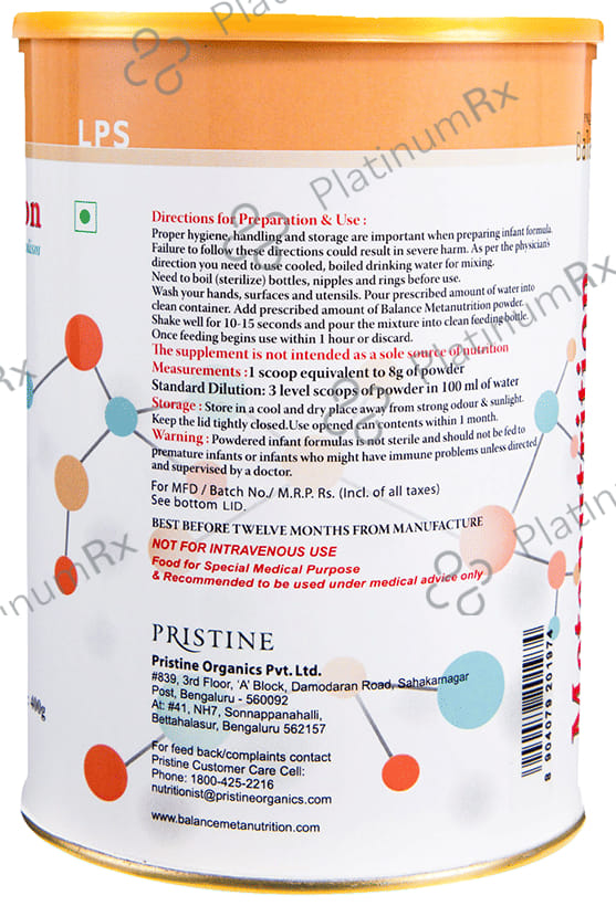 Pristine Balance Metanutrition LPS Powder (Upto 3 Years) Vanilla