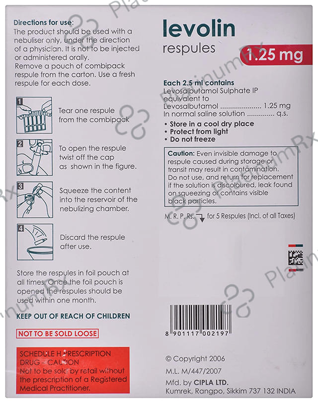 Levolin 1.25mg Respules 5X2.5ml