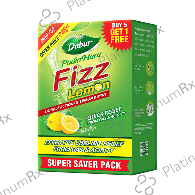 Dabur Pudin Hara Fizz Sachet - Antacid, Quick Relief from Gas & Acidity (5gm Each) Lemon