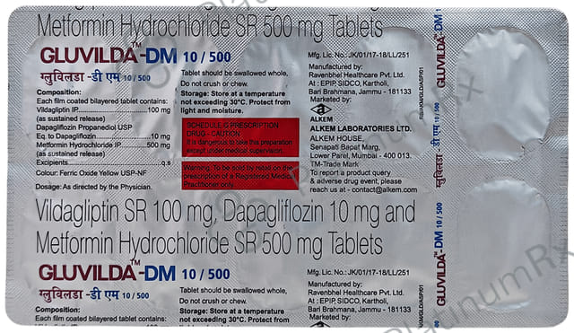 Gluvilda DM 10/500/100mg Tablet 10s
