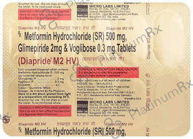 Diapride M2 HV 2mg/500mg/0.3mg Tablet SR 10 Tablet SR