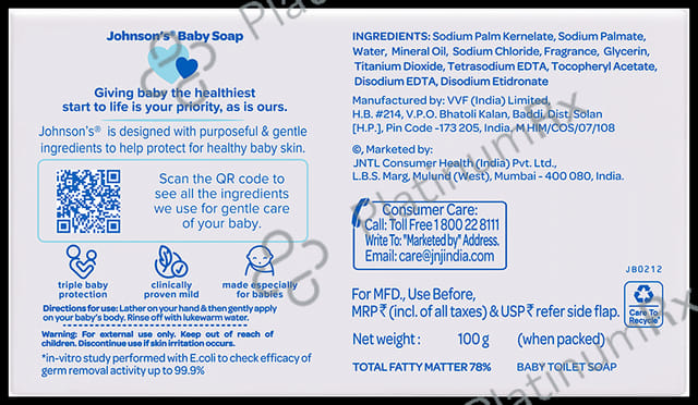 Johnson's Baby Soap with Naturally Derived Glycerin Mild Soap 100gm