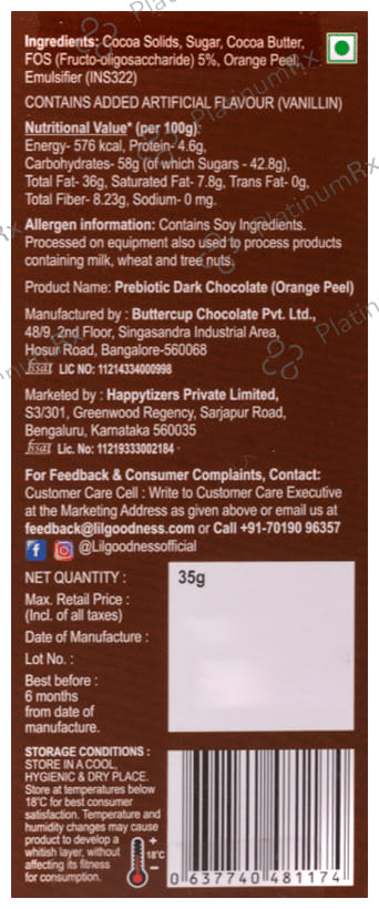 Lil Goodness Prebiotic Dark Chocolate Orange Peel