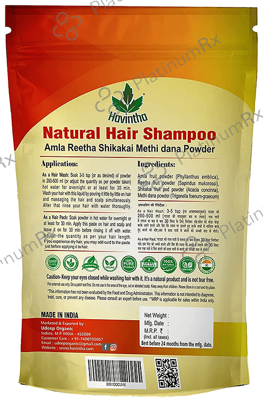 Havintha Natural Hair Shampoo with Amla. Reetha, Shikakai & Methi Dana