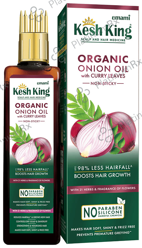 Kesh King Organic Onion Oil with Curry Leaves Reduces Hair Fall - Infused with 21 Ayurvedic Herbs 100 ml