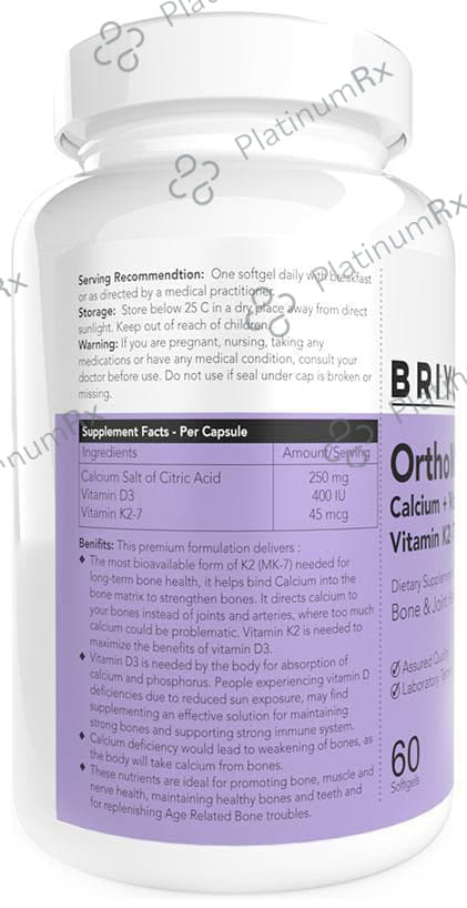 Briyo OrthoMax with Calcium, Vitamin D3 & K2-7 - Softgel for Bone & Joint Health