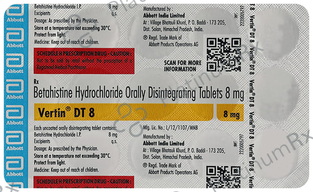 Vertin 8mg Tablet DT 15s