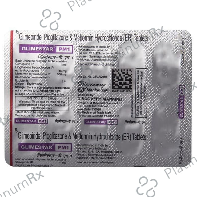 Glimestar PM 1/500/15mg Tablet ER 10s