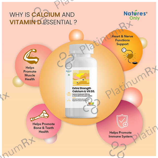 Natures Only Extra Strength Calcium 1500mg & Vitamin D3 400IU Chewable Tablet