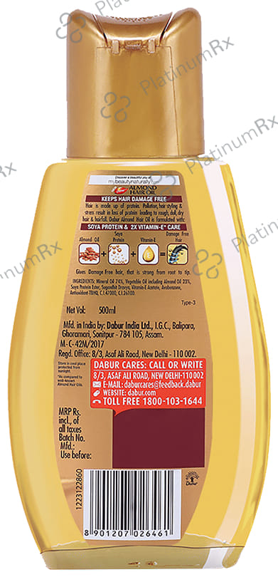 Dabur Almond Hair Oil with Soya Protein & Vitamin E - For Damage Free Hair 500 ml