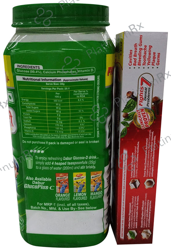 Dabur Glucose-D with Calcium for Immunity & Bone Health - Jar 1kg + Red Tooth Paste 200gm Free