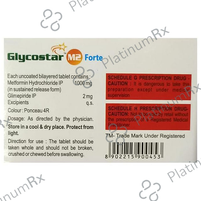 Glycostar M Forte 2mg/1000mg Tablet SR