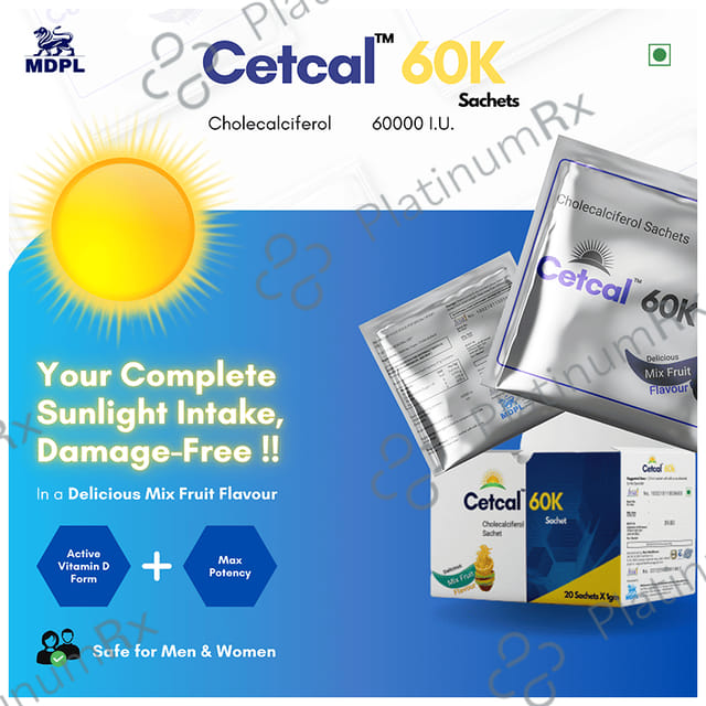 Cetcal 60000IU Delicious Mixed Fruit Flavour Granules 1gm