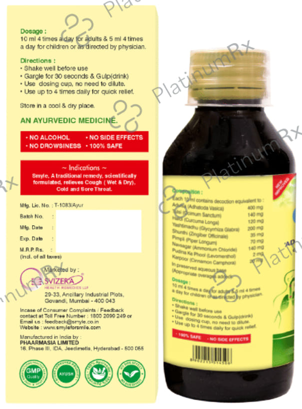 Smyle Adulsa Tulsi Haldi Gargle & Gulp Syrup 120ml