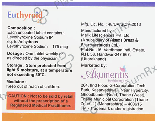 Euthyroid 25 175mcg Tablet 4s