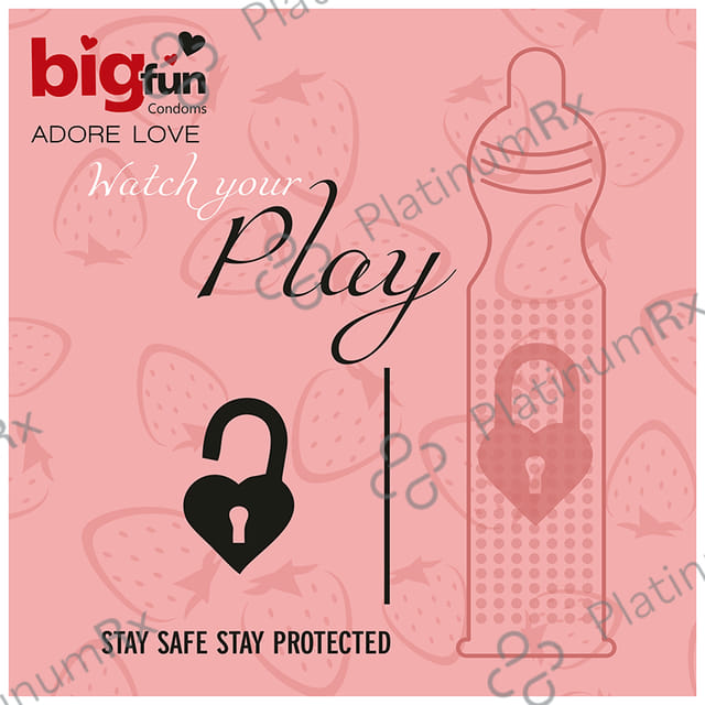 Bigfun Dotted, Ribbed & Contoured Juicy Strawberry Flavour Condom 3s
