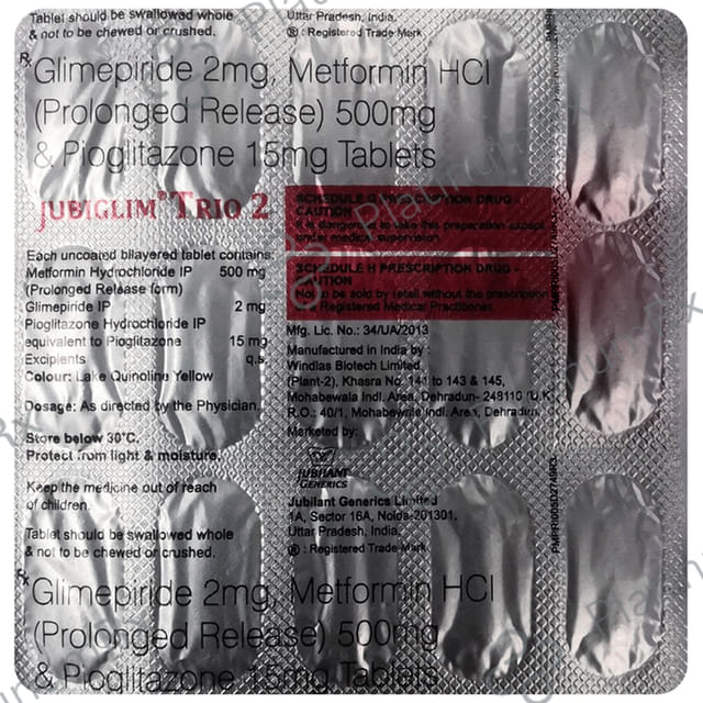 Jubiglim Trio 2 2/500/15mg Tablet PR 10s