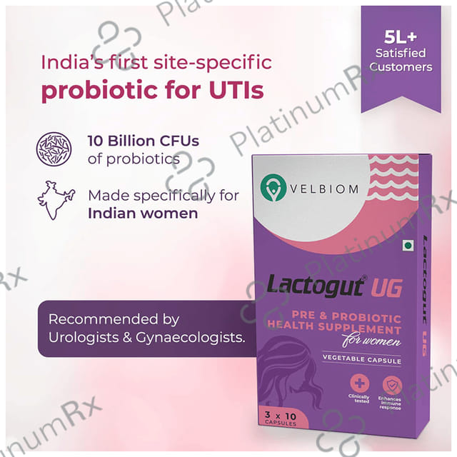 Velbiom Lactogut UG Pre & Probiotic Capsule for Women - Boosts Gut Health & Immunity