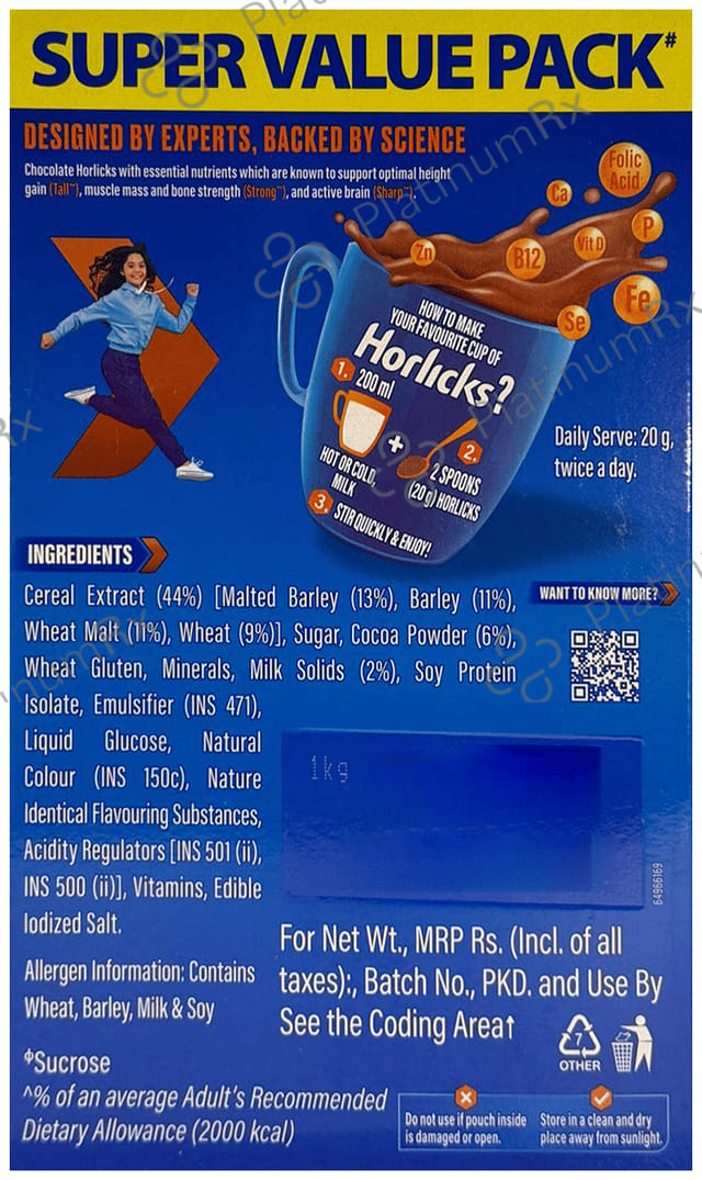 Horlicks Drink - Powder with Zinc, Vitamin C & D - Flavour Chocolate Delight 1 kg