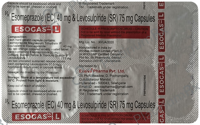 Esogas L 75mg/40mg Capsule