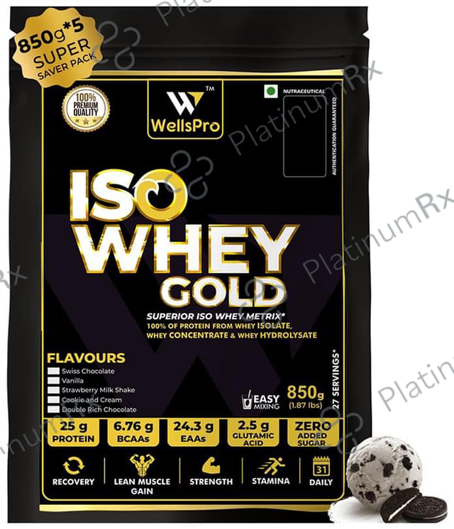 WellsPro Iso Whey Gold Powder (850gm Each) Cookie and Cream 5 jar
