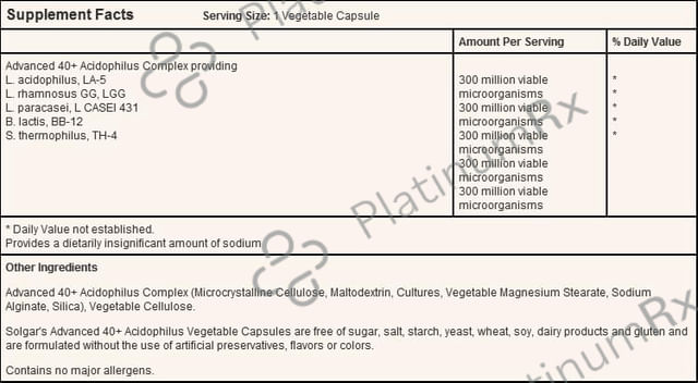Solgar Advanced 40+ Acidophilus Vegetable Capsule