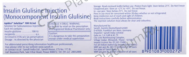 Apidra Solostar (100 IU/ml) (1*3ml Pen)
