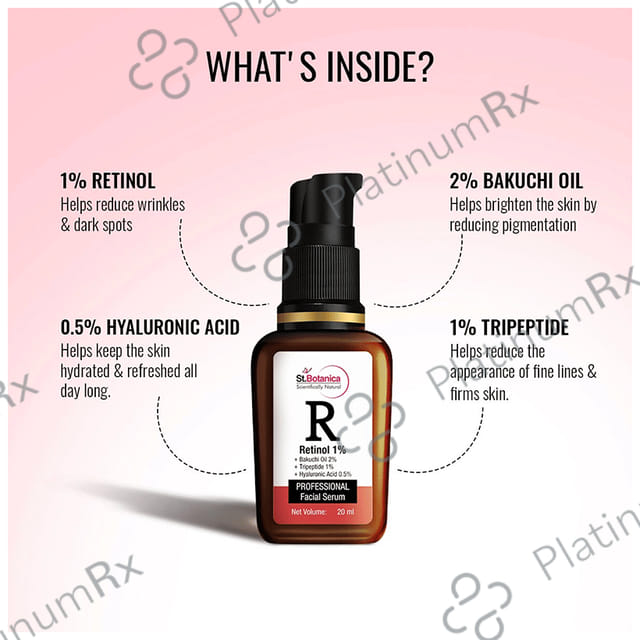 St.Botanica R Retinol 1% + Bakuchi Oil 2% + Tripeptide 1% + Hyaluronic Acid 0.5% Professional Facial Serum