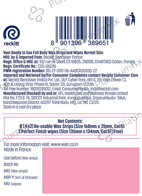 Veet Professional Waxing Strips Kit for Dry Skin, 8 Strips - Gel Wax Hair Removal for Women - Up to 28 Days of Smoothness - No Wax Heater or Wax Beans Required for Normal Skin