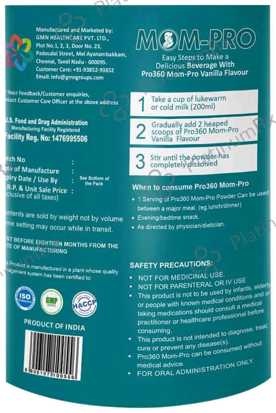 Pro360 Mom Protein Supplement for Pregnancy & Lactation - No Added Sugar - Flavour French Vanilla 200 gm