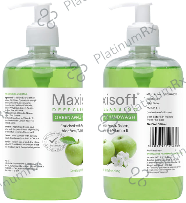 Maxisoft Deep Cleansing Green Apple Hand Wash (500ml Each) 1 Bottle