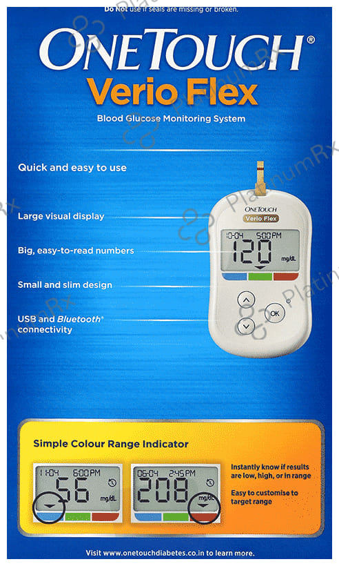 OneTouch Verio Flex Glucometer (10 Test Strips Free) 1Kit