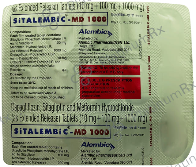 Sitalembic MD 10/1000/100mg Tablet 15s