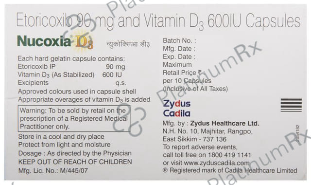 Nucoxia D3 90mg/600IU Capsule 10s
