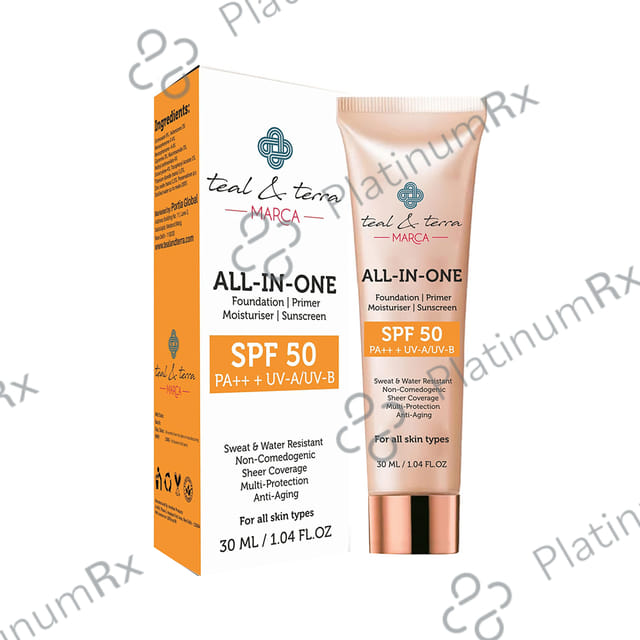 Teal & Terra Marca All In One Foundation Primer Mosituriser Sunscreen SPF 50 Cream 30ml