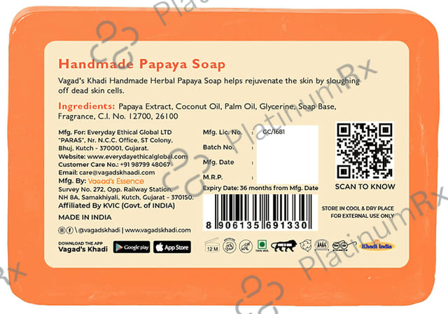 Vagad's Khadi Herbal Handmade Soap Papaya
