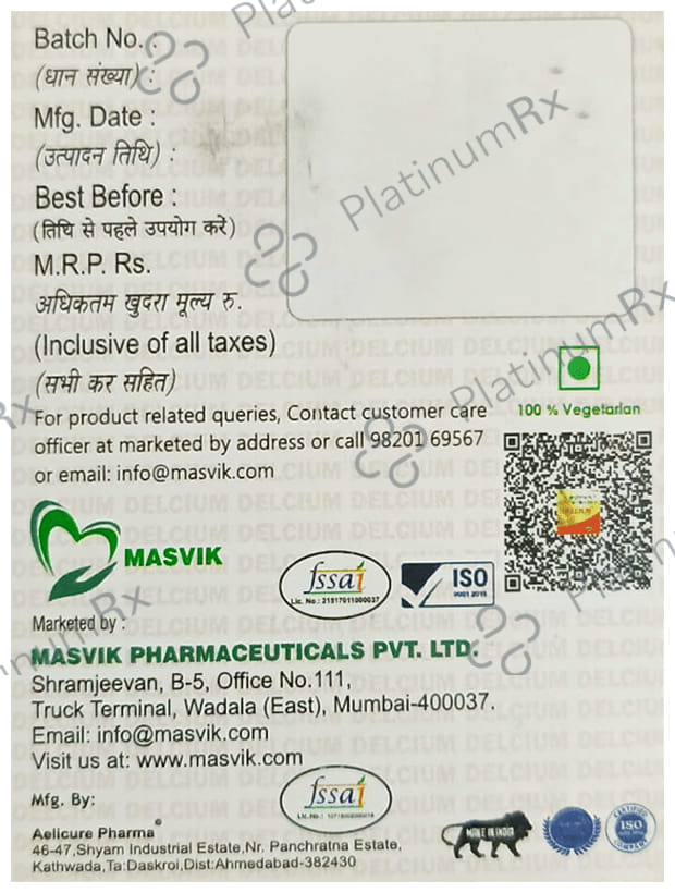 Masvik Delcium Calcium Citrate Malate Vitamin D3 & Folic Acid Tablet 10s