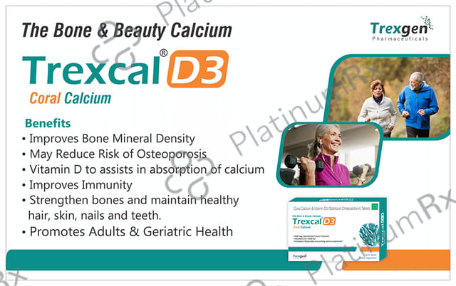 Trexgen Trexcal D3 - with Calcium & Cholecalciferol 300IU for Bone Health - Veg Tablet
