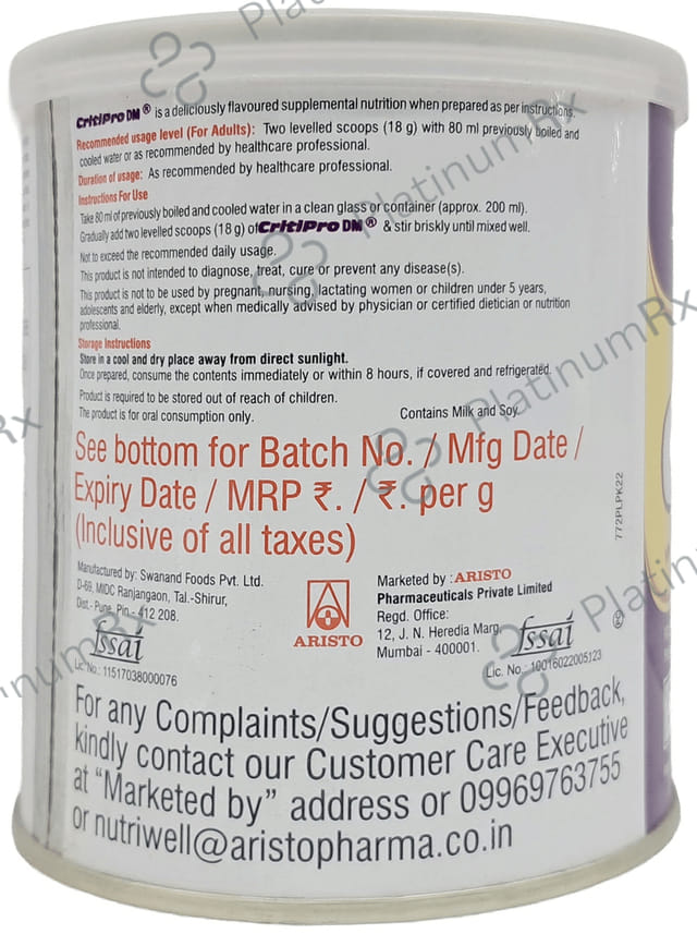 Critipro DM Vanilla Powder 180gm
