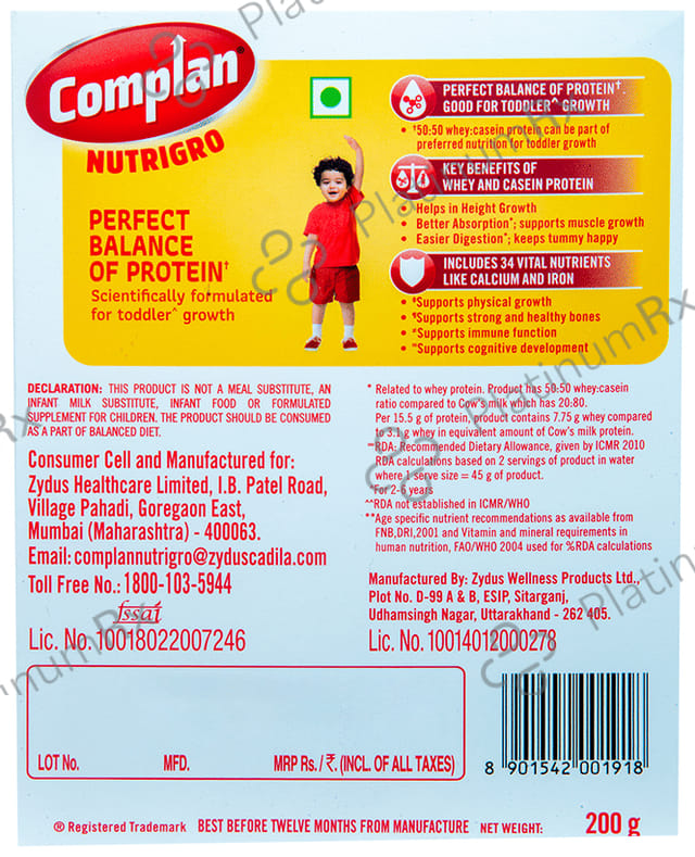 Nutrigro By Complan Protein Creamy Vanilla Flavour Powder 200gm