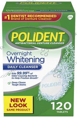Polident Antibacterial Denture Cleanser Overnight Whitening Tablet 120s