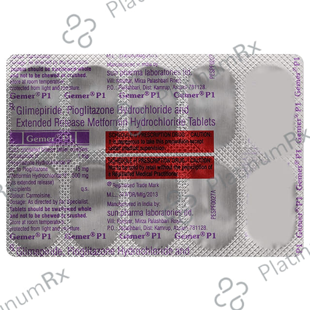 Gemer P 1/500/15mg Tablet ER 10s