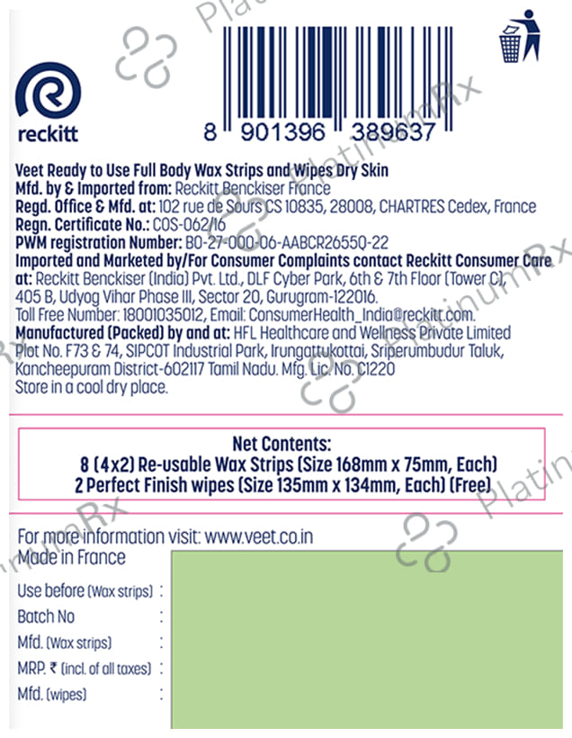 Veet Professional Waxing Strips Kit for Dry Skin, 8 Strips - Gel Wax Hair Removal for Women - Up to 28 Days of Smoothness - No Wax Heater or Wax Beans Required for Dry Skin