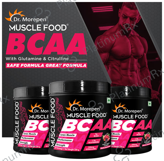 Dr. Morepen Muscle Food BCCA for Lean Muscles, Performance & Strength - Flavour Berry Burst