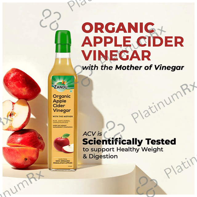 Zandu Organic Apple Cider Vinegar ACV with The Mother - Raw, Unfiltered & Unpasteurized