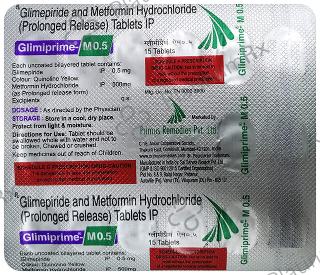 Glimiprime M 0.5/500mg Tablet PR 15s