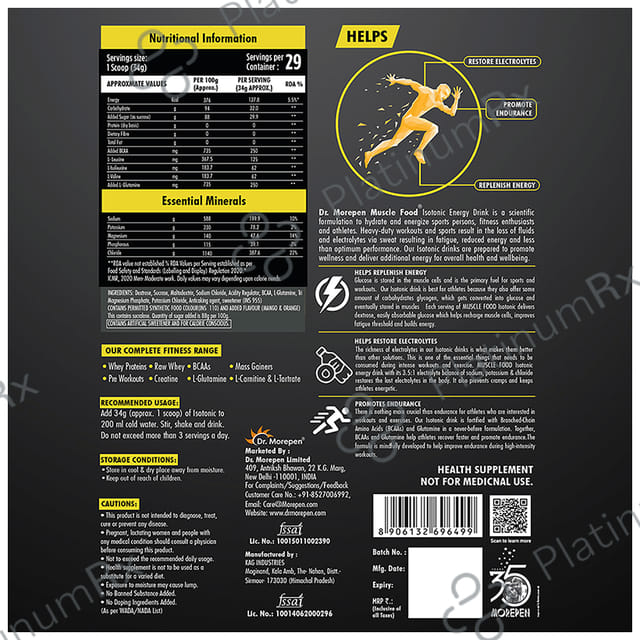 Dr. Morepen Muscle Food Isotonic Powder Mango+Orange