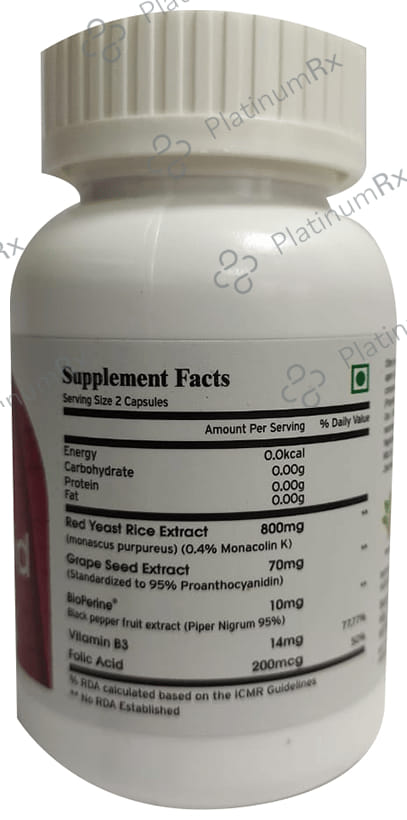 CareLipid Capsule with Red Yeast Rice, Grape Seed Extract, Bioprene, Vitamin D3 & Folic Acid 60 Capsule