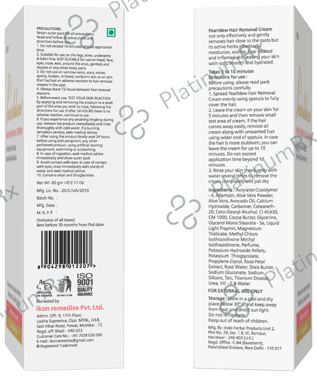Pearldew Hair Removal Cream (60gm Each) 2 Tubes